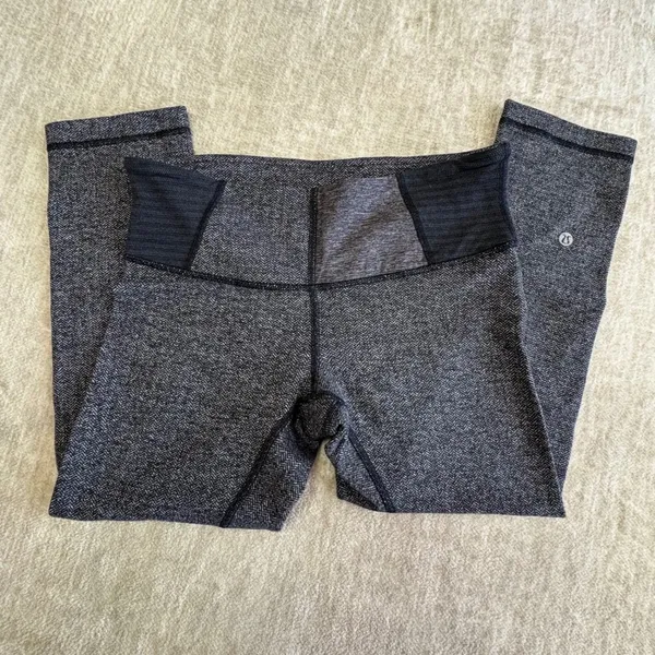 Lululemon Wunder Under‎ Leggings Womens 6 Herringbone Mid Rise Crop Yoga Tights - Image 2