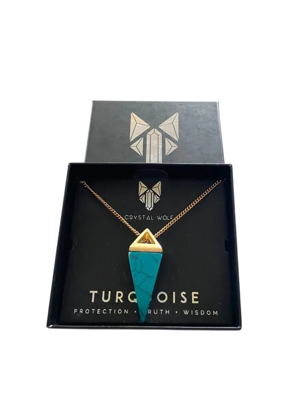 Crystal Wolf Triangle Turquoise And Gold Plated Necklace O/S NWT Bohemian Hippie - Image 2