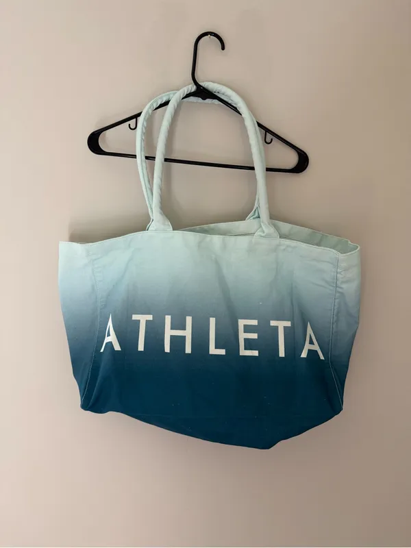 Athleta Blue Ombre Canvas Logo Tote Bag Large Gym Beach Travel - Image 2