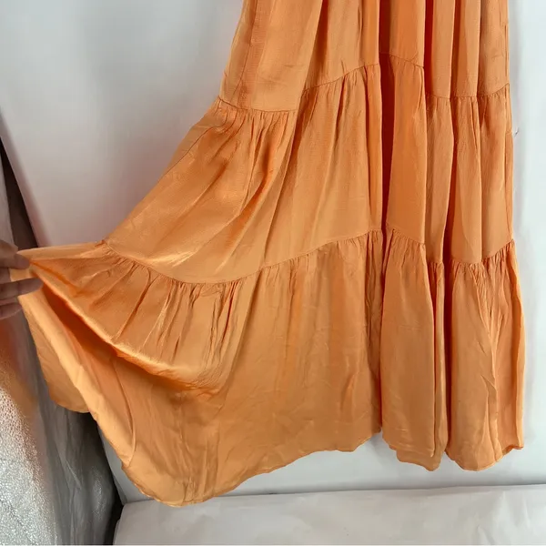 Young Fabulous & Broke Mara Dress Orange Plunging V-Neck‎ Satin Tiered Maxi M - Image 9