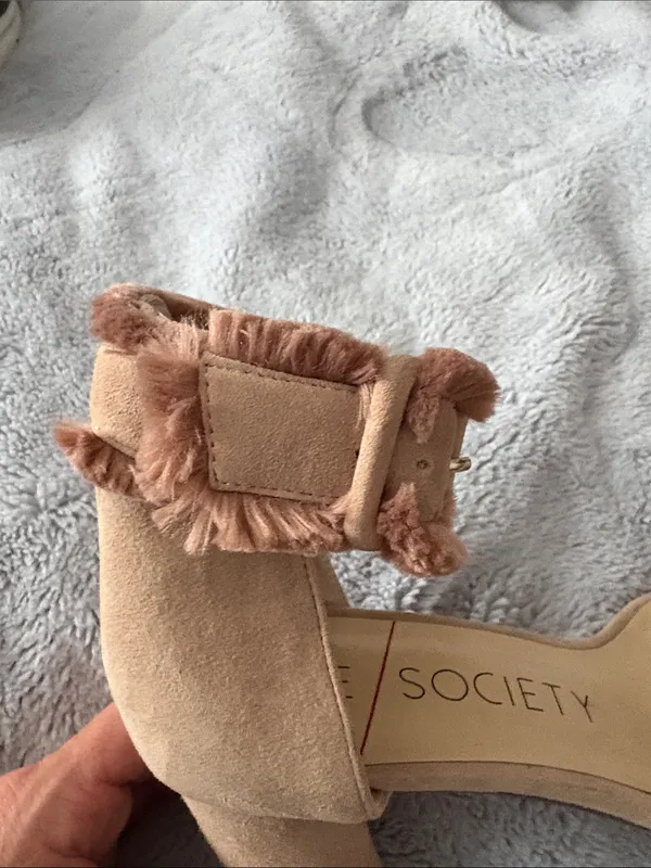 VGC Sole Society Tan Suede Fringe Ankle-Strap Block Heels SIZE 9.5 (41) - Image 5