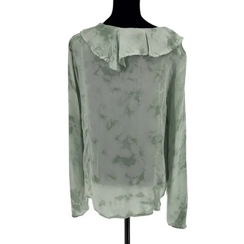 Free People Womens‎ Sascha Ruffled Frill Long Sleeve Blouse Muted Green Medium - Image 6