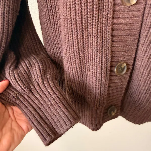GAP Women 100% Cotton Cardigan S Brown Chunky Knit V-Neck Button Front Granola - Image 5