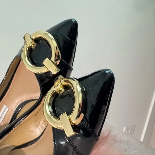 Diane Von Furstenberg Black Patent Leather‎ Pointed Toe Flats 8M - Image 2