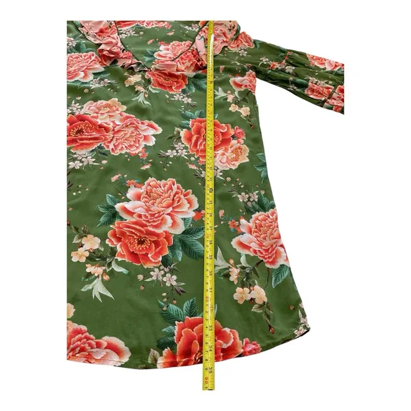 FARM Rio Anthropologie Elinor Tunic Dress Green‎ & Pink Floral Ruffle Size M - Image 8