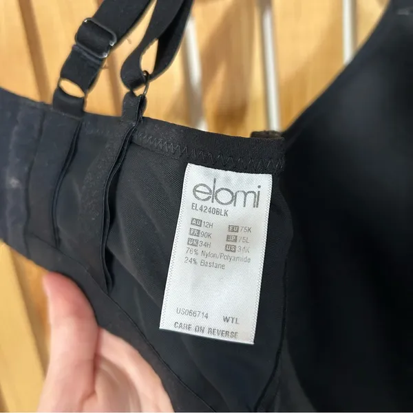 Elomi Bijou Flirt Underwire Banded Molded Cage Bra Black Size 34K - Image 6