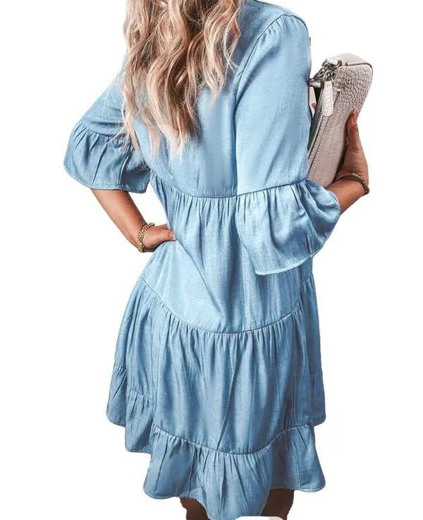Buttoned front tiered mini dress - Image 4