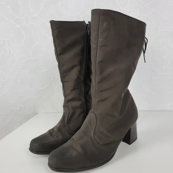 Vintage Toe Warmers Canada T03639 Winter Boots Sz 9 Brown Nylon Side Zip Lace Up - Image 3