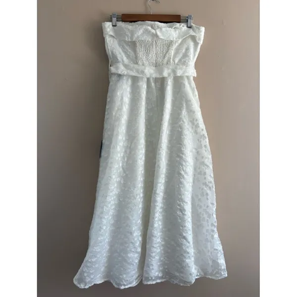 Lulus Enviable Grace White Burnout Strapless Belted Midi Dress Size Large Bridal - Image 5