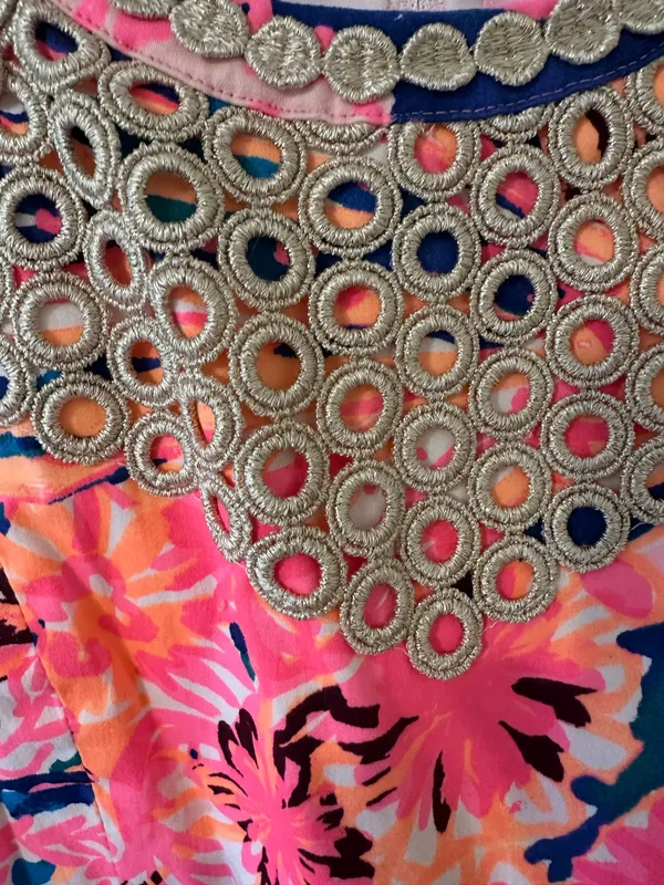Lilly Pulitzer Girl’s Pink Floral Halter Dress with Embellished Neckline - Sz 10 - Image 3