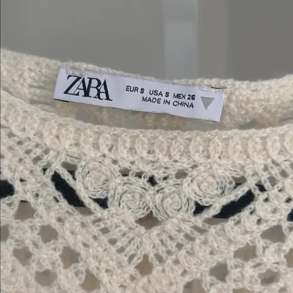 Zara Top Cropped Crochet Sweater Cream Off White Long Sleeve Women’s Size Small - Image 4