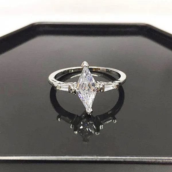 Sparkling Marquise‎ Platinum 925 Silver Simulated Diamond Ring Silver Size 6 - Image 10