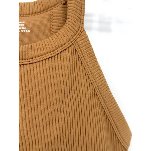 Aerie Superchill Seamless Cropped Halter Tank Womens‎ M Brown Ribbed Minimalist - Image 8