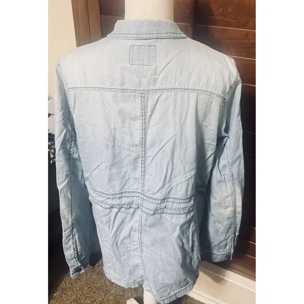 St Johns Bay Women M Chambray Blue Utility Jacket Lightweight Drawstring Waist - Image 5