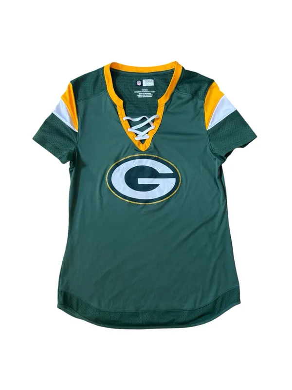 NFL Team Apparel Jersey Top Small Green Bay Packers Lace Up Tunic HiLo Sporty - Image 2