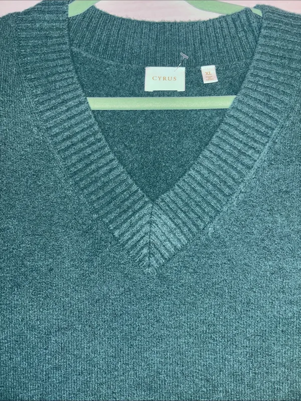 Cyrus Green Sweater V Neck Soft And Oversized Xl Warm And Fuzzy Slits On Cuffs - Image 5