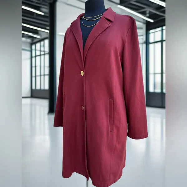 Marc New York Women’s Maroon Long Blazer Coat‎ Gold Buttons Size M - Image 4