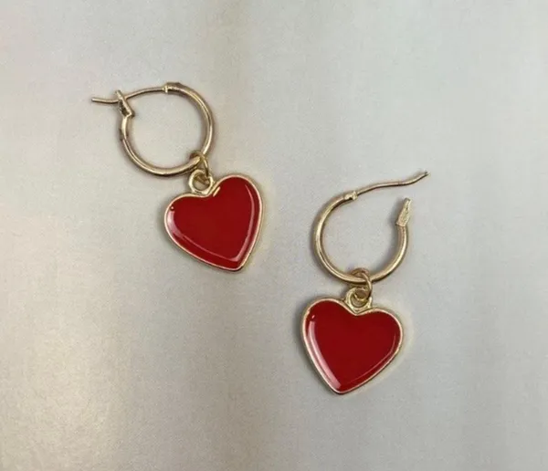 18K Gold Plated Red Heart Dangle Drop Earrings for Women - Image 2