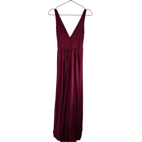 La Femme Plunge‎ Neck A-Line Gown 2 Burgundy 28547 Jersey - Image 5