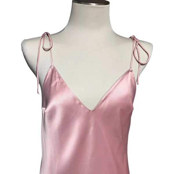 Victoria's Secret Satin Midi Slip Dress Adjustable Tie Straps Light Pink Medium - Image 2