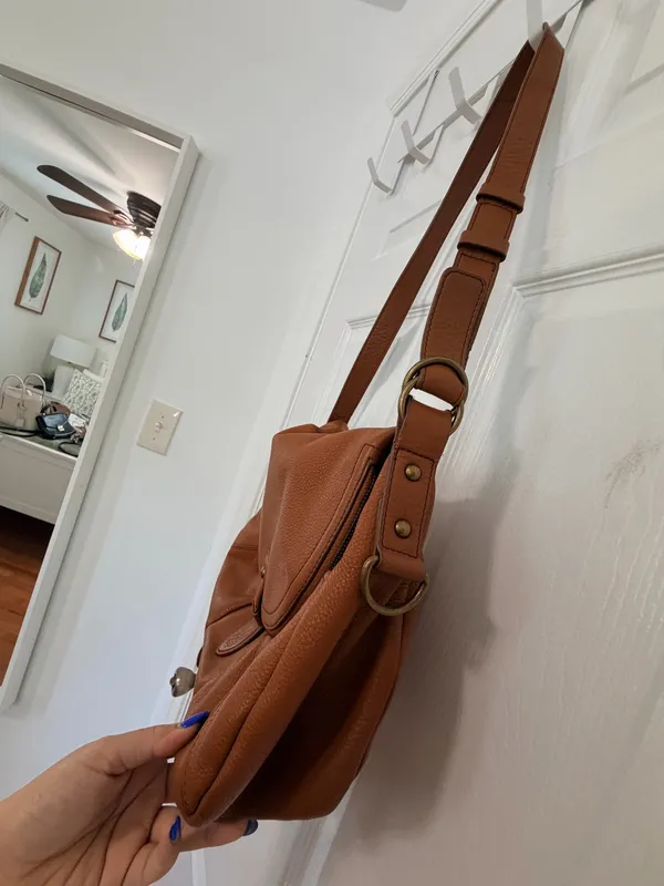 Lucky Brand Brown Leather Shoulder Bag Crossbody Boho Western Slouchy Vintage Style - Image 4