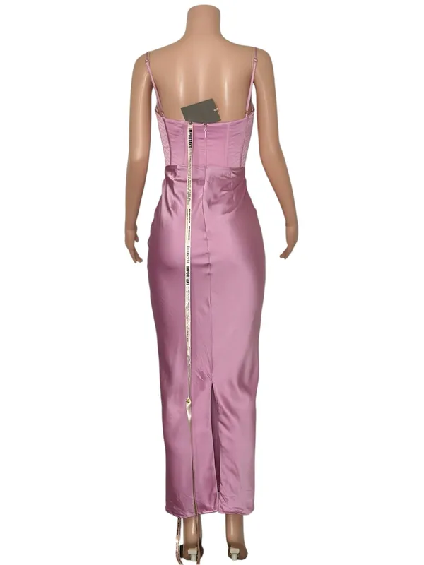 HOUSE OF CB Charmaine Corset Satin Maxi Dress, Pink, Small - Image 7