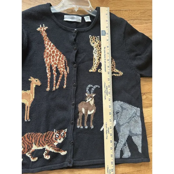 Marisa Cristina 90s Vintage Black Embroidered Safari Animal Cardigan Size Large - Image 8