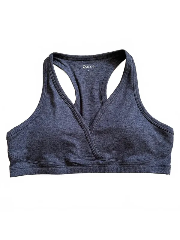 Quince Ultra Soft V-Neck Racer Back Bra Heathered Charcoal Women's Size Large - Image 2