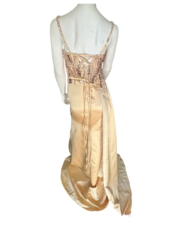 Criebdk Elegant Satin & Sequins Formal Dress Gold Size 8 (See Measurements) NWT - Image 6