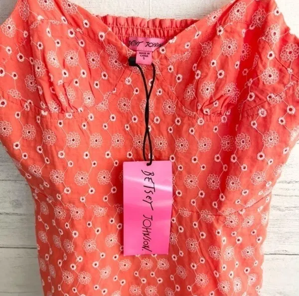 Betsey Johnson Ditsy EYELET BUSTIER MINI DRESS Coral Pink NWT size small - Image 8