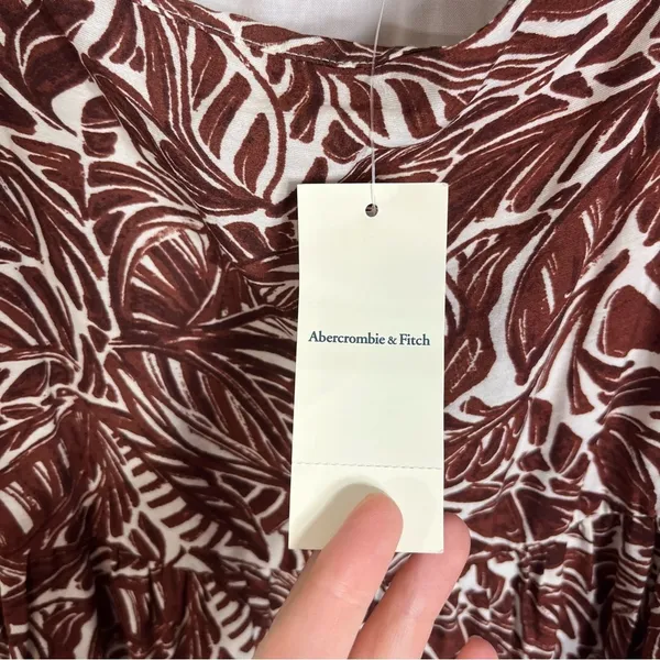 NWT Abercrombie Trapeze Tropical Print Tiered Midi Dress Brown White Small - Image 8