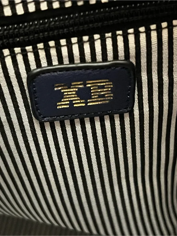 XB Navy Blue Nylon Tote Bag Laptop Travel Shoulder Purse Gold Hardware - Image 3