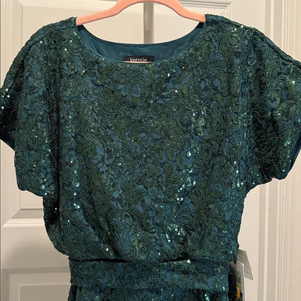 Kensie Emerald Green Sequin Lace Sheath‎ Dress Size 4 NWT - Image 4