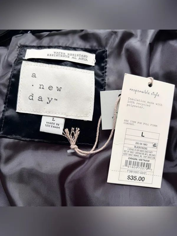 A NEW DAY NWT‎ Glossy Black Puffer Jacket, Large - Image 6