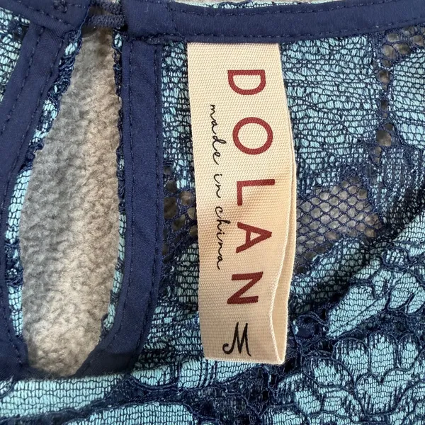 Dolan Women's Medium Blue Floral Lace Peplum Puff Sleeve Top Blouse Sheer - Image 5