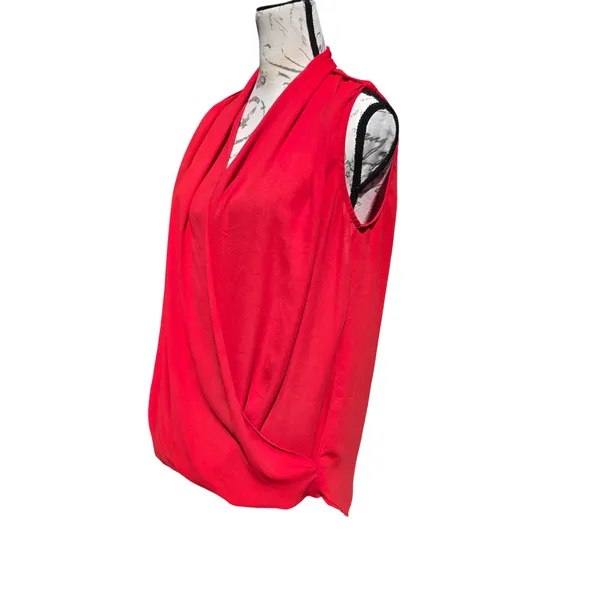 Mango MNG Suit Collection Red Draped Surplice Sleeveless Blouse Top Small‎ - Image 4