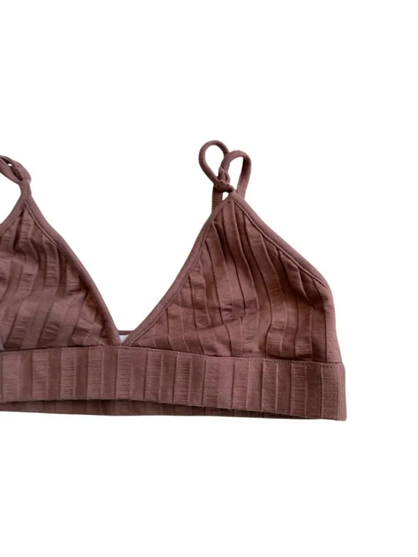 JONATHAN SIMKHAI Standard Brown Ribbed Bralette Bra Size Medium - Image 4