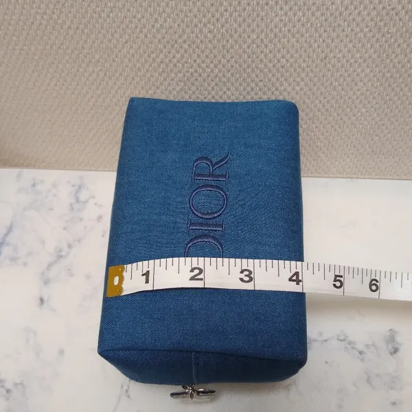 DIOR Denim Embroidered Cosmetic Zipper Trousse Pouch Makeup Cosmetics Bag New - Image 9