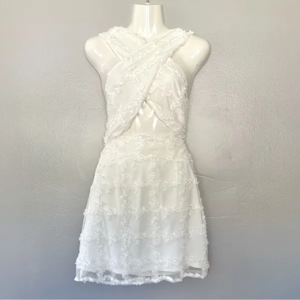 SABO Kailyn White Textured Halter Cutout Mini Dress US 4 - Image 2