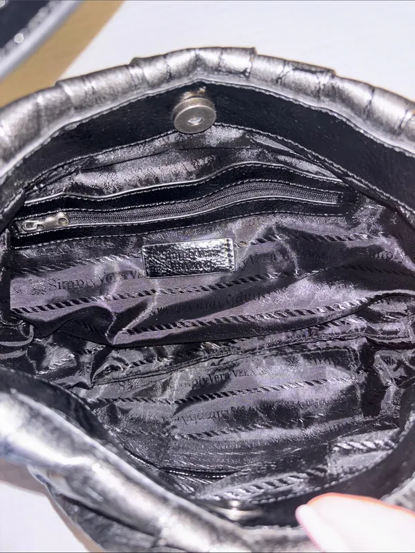 Simply Vera By Vera Wang Gray Silver Metallic Faux Leather Shoulder Bag - Image 4