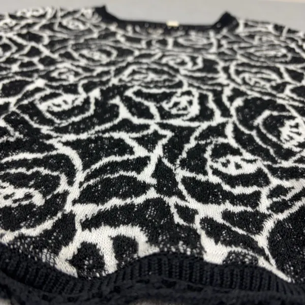 Anthropologie MOTH Sweater Womens Small Black Floral 3/4 Sleeve Open Knit - Image 2