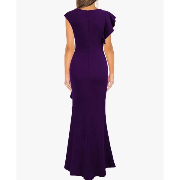 WOOSEA Purple Mermaid Ruffle Bodycon Evening Gown Split Maxi Dress Medium - Image 2