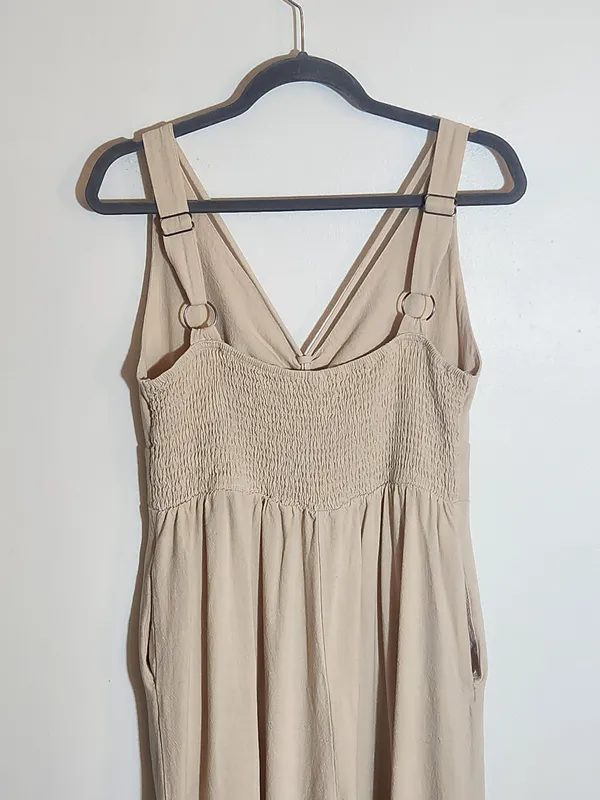 Anrabess Beige V-neck Wide Leg Jumpsuit Size Large - Image 5