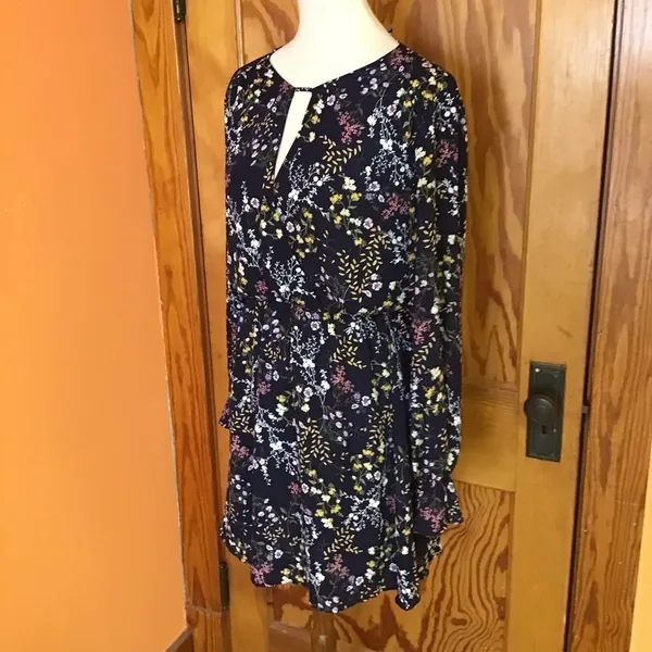 Lush Floral Long Sleeve Mini Dress Dark Academia Cottagecore Keyhole Medium - Image 9