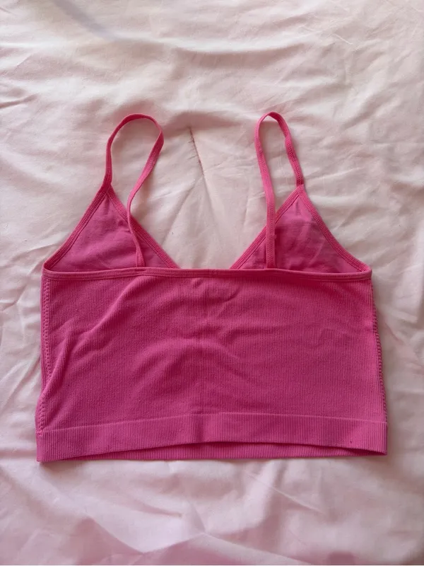 Garage Bright Pink Ribbed Cropped Cami - Image 2