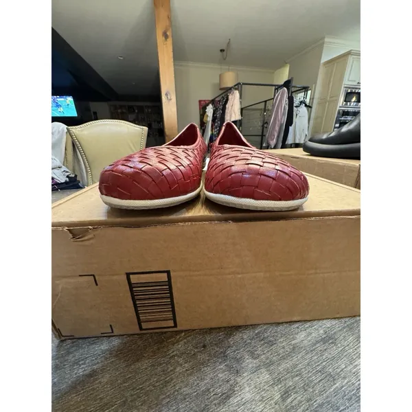 David Tate Womens Dazzle Leather Woven Slip-On Ballet Flats Shoes Size 9.5W Red - Image 5