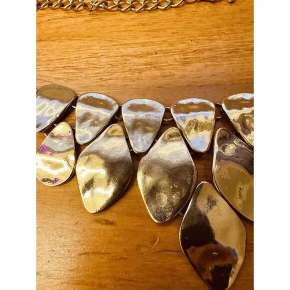 Hammered Like Flat Stones Gold Tone 16" Adjustable Necklace‎ Statement Piece - Image 8