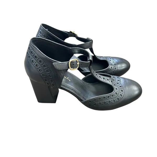 Diba True Juke Box Leather T-Strap Pumps Black Size 9 - Image 2