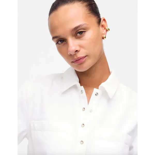 Madewell Denim Popover Dress Shift Pockets Casual Pure White Minimalist S NWT - Image 5