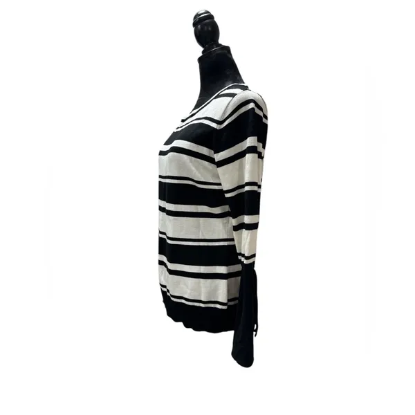 Vila Milano Striped Bell Sleeve Sweater Medium Black White Nautical‎ Knit - Image 3
